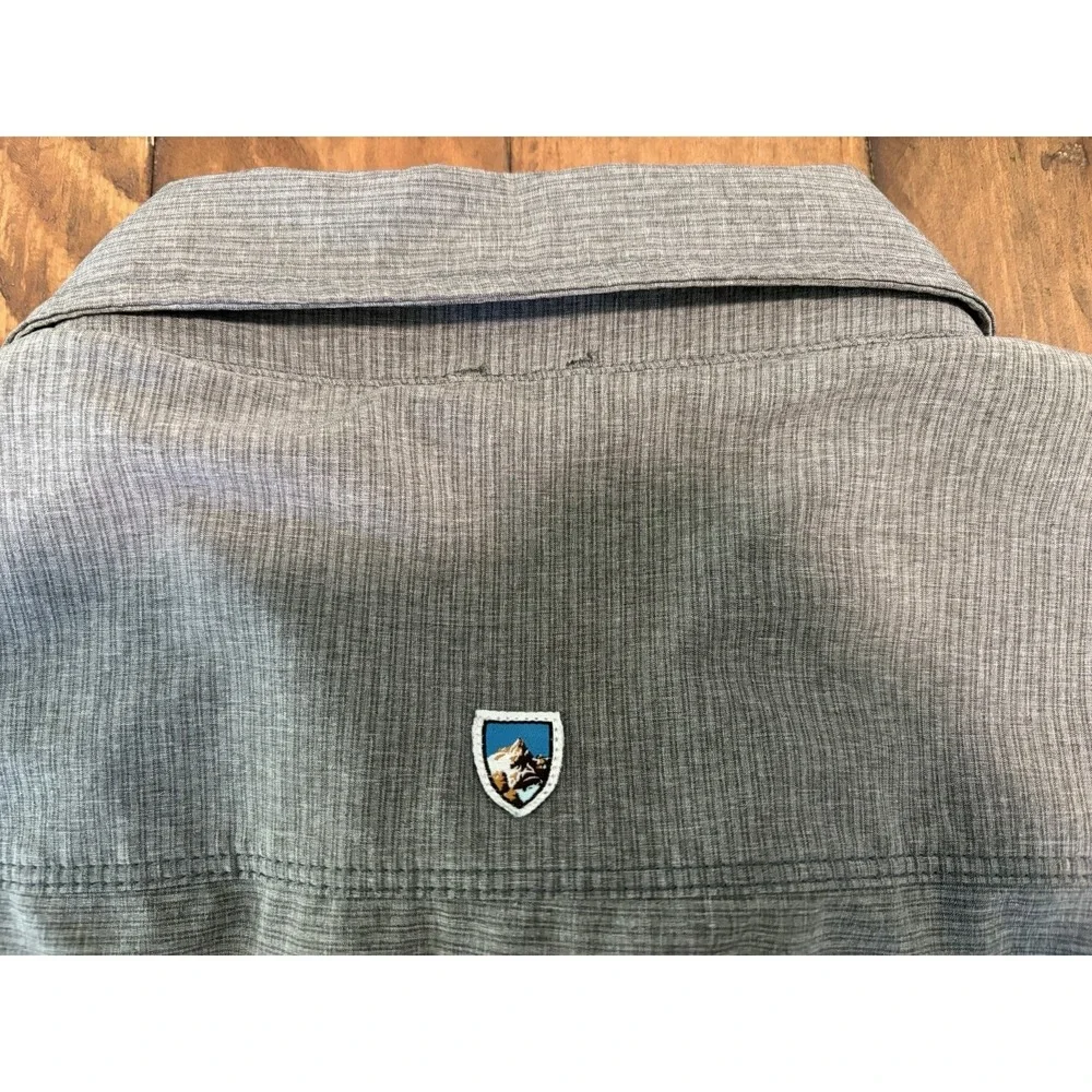 Kuhl Shirt Mens Medium Gray Short Sleeve Button Pocket Optimizr tapered wick upf - Picture 7 of 11